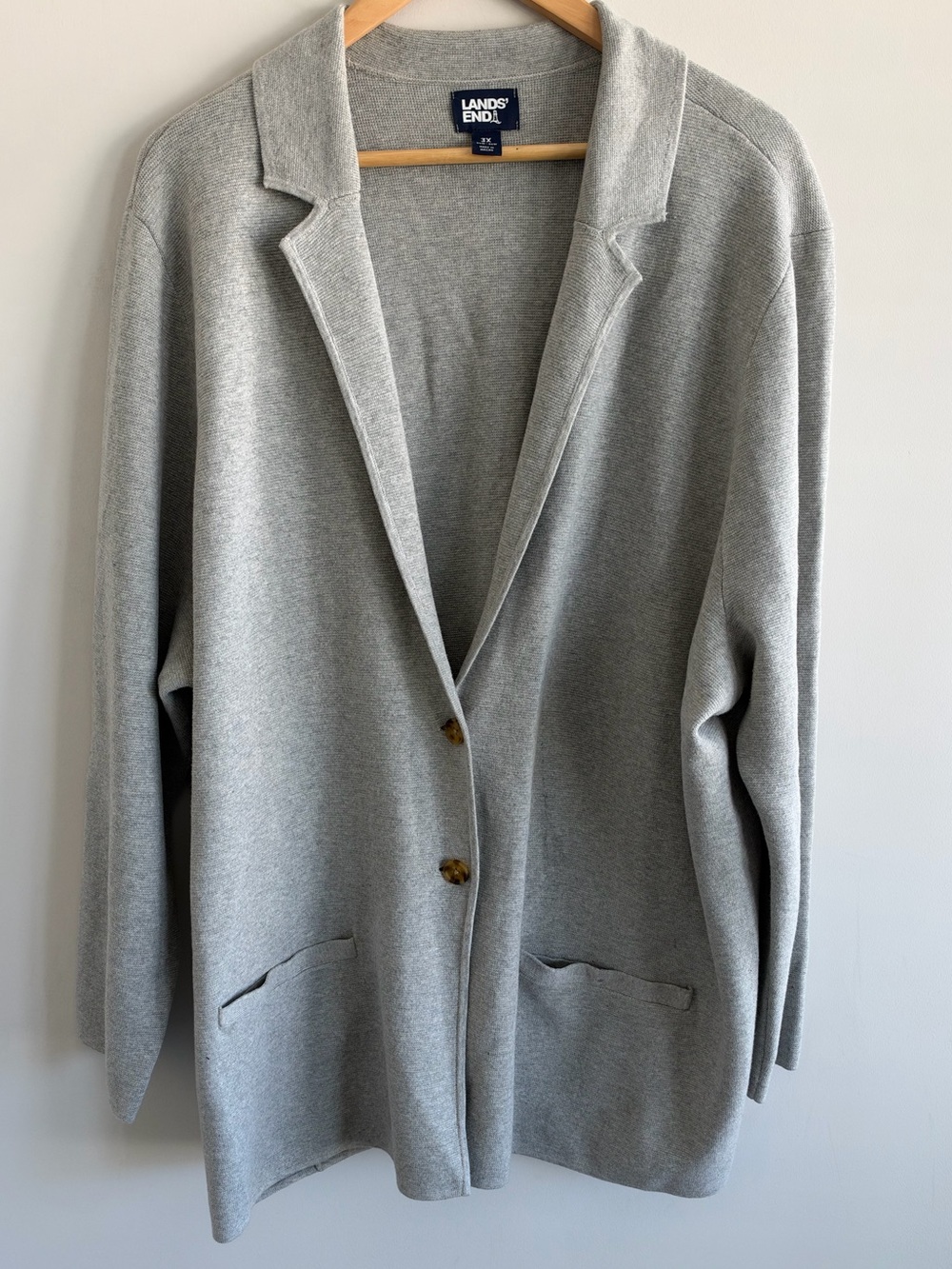 Lands End Womens 3X Gray Knit Blazer Cardigan Sweater Jacket Plus Size